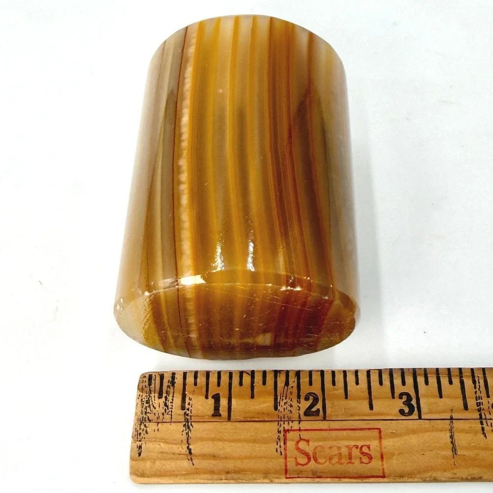 Vintage Banded Onyx‎ Stone Pen Holder Paperweight Brown Marble 7 Hole